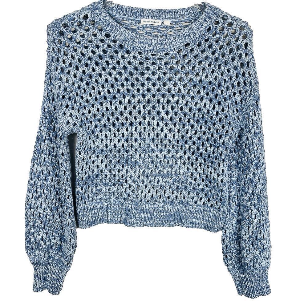 Roller Rabbit Cropped Sweater Womens Small Blue Cotton Boho Beach Coastal Resort